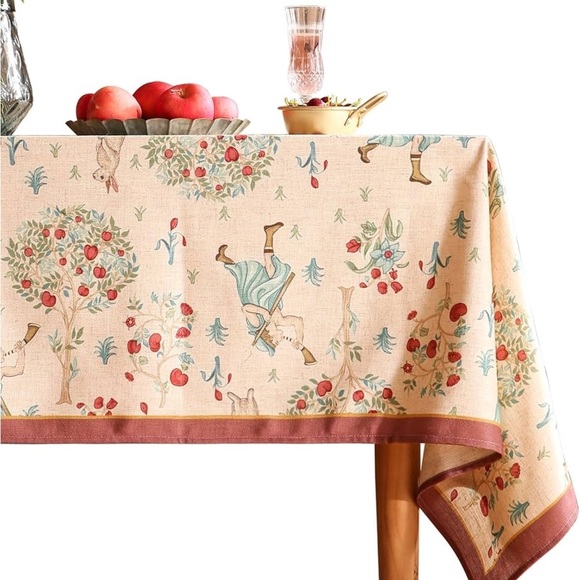 Patdrea DesignYellow French Spring Summer Tablecloth,Rustic Linen Floral Pattern - Picture 9 of 13